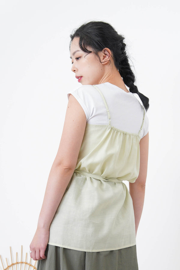 Apple green premium cami in split layering