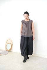 Dark grey embroidery blouse w/ layering