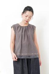Dark grey embroidery blouse w/ layering