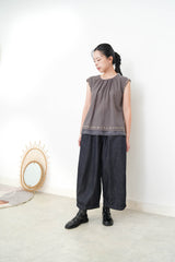 Dark grey embroidery blouse w/ layering