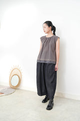 Dark grey embroidery blouse w/ layering