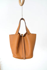 brown leather cube bag