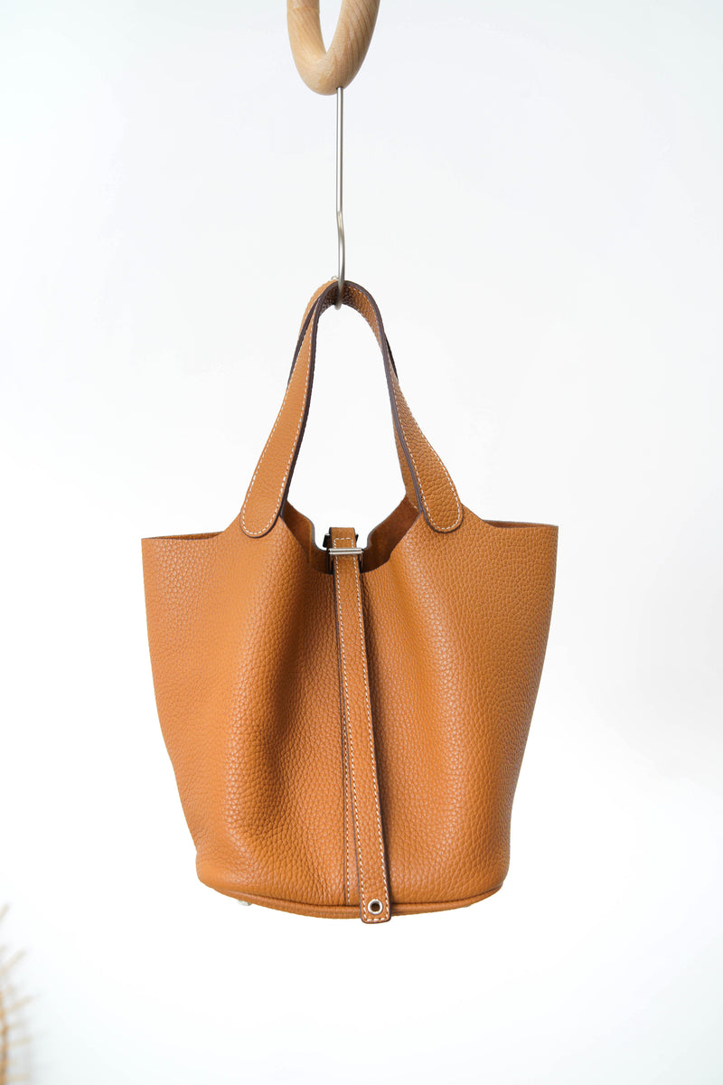 brown leather cube bag