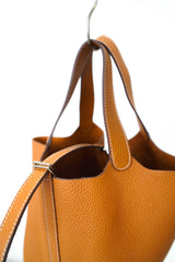 brown leather cube bag