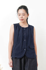 Navy cotton vest in round hem