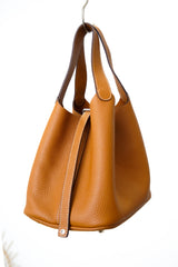 brown leather cube bag