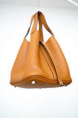 brown leather cube bag