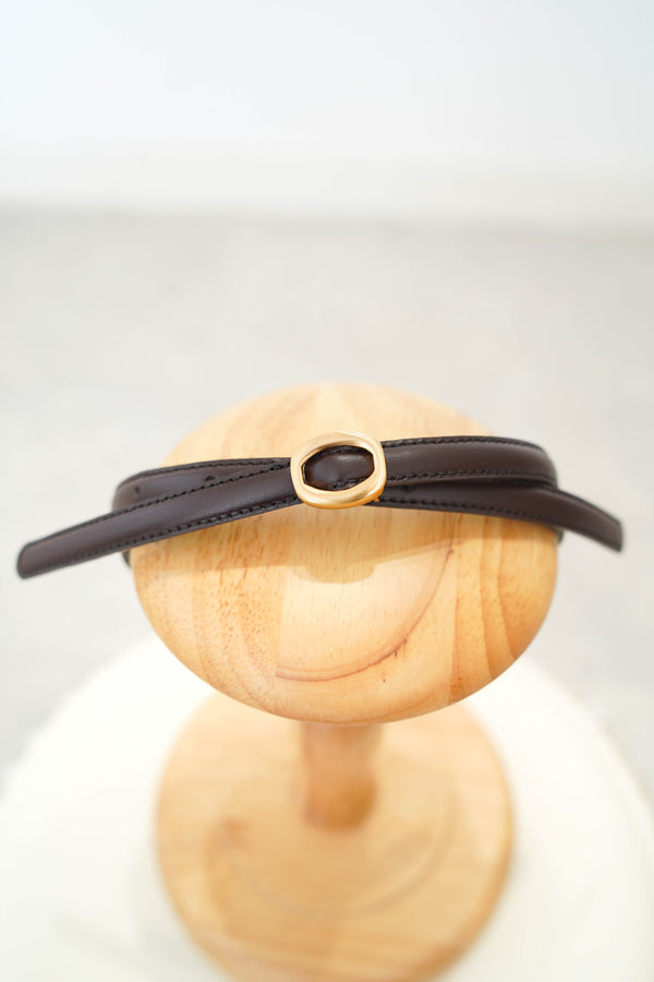 Brown thin leather belt