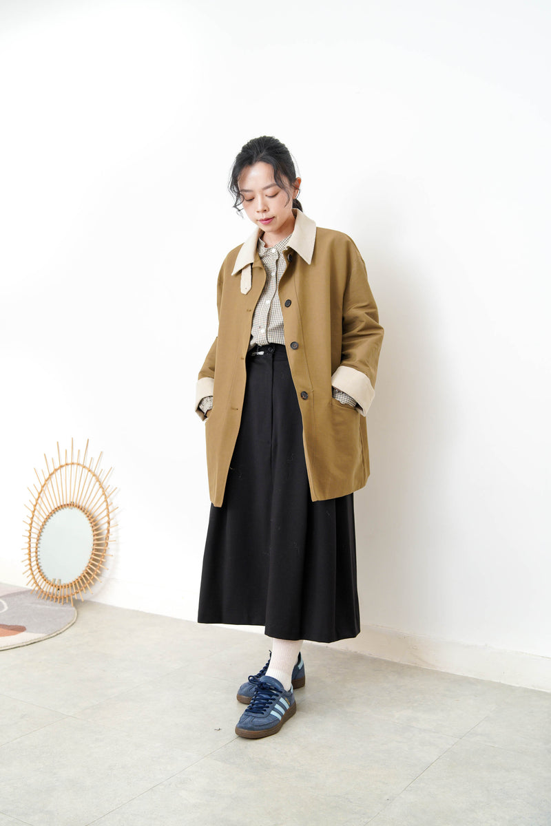 Trench coat w/ corduroy patchwork details