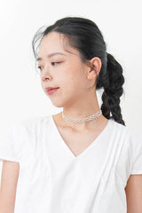 White v neck shirt w/ layering hem