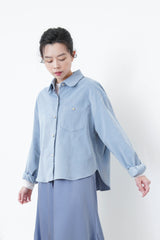 Blue corduroy shirt in round collar