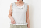 White stripe vest w/ ruffle fringe