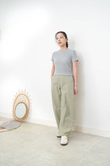 Grey stripe crochet tee top