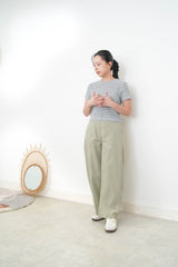 Grey stripe crochet tee top