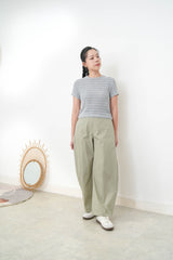 Grey stripe crochet tee top