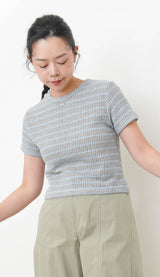 Grey stripe crochet tee top
