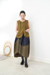 Mustard cotton vest in round hem