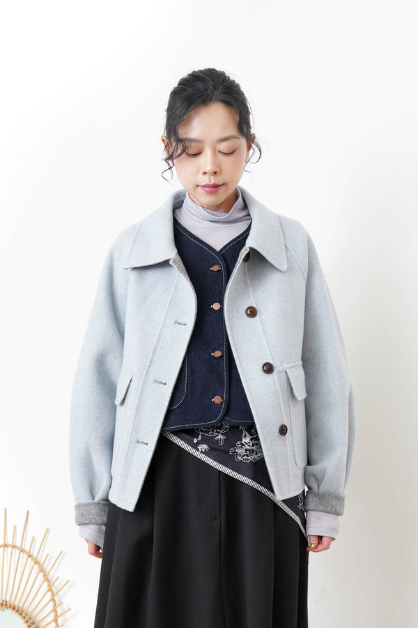 Blue merino wool jacket in 2 ways