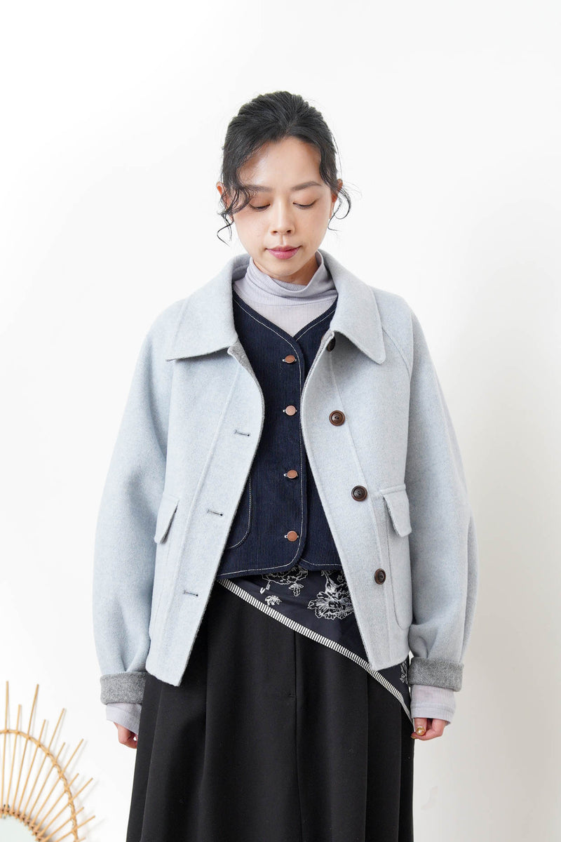 Blue merino wool jacket in 2 ways