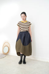 Mustard stripes top w/ stitch trimming