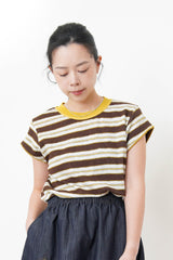 Mustard stripes top w/ stitch trimming