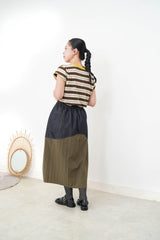Mustard stripes top w/ stitch trimming
