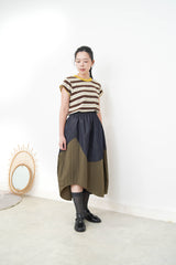 Mustard stripes top w/ stitch trimming