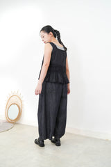 Black square neck blouse w/ pleats details