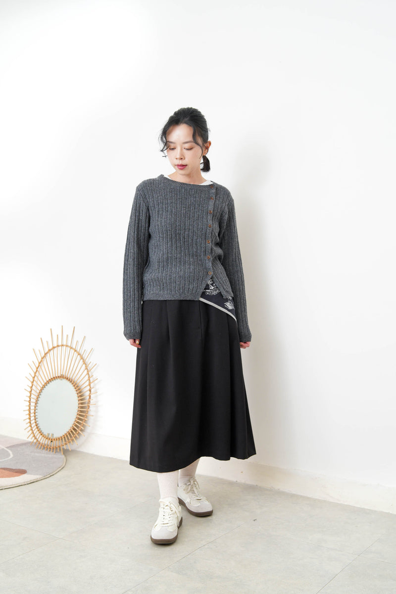 Grey thin knit sweater w/ side buttons