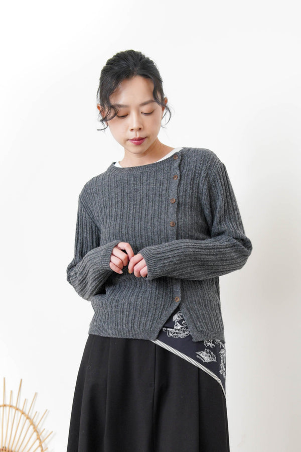 Grey thin knit sweater w/ side buttons