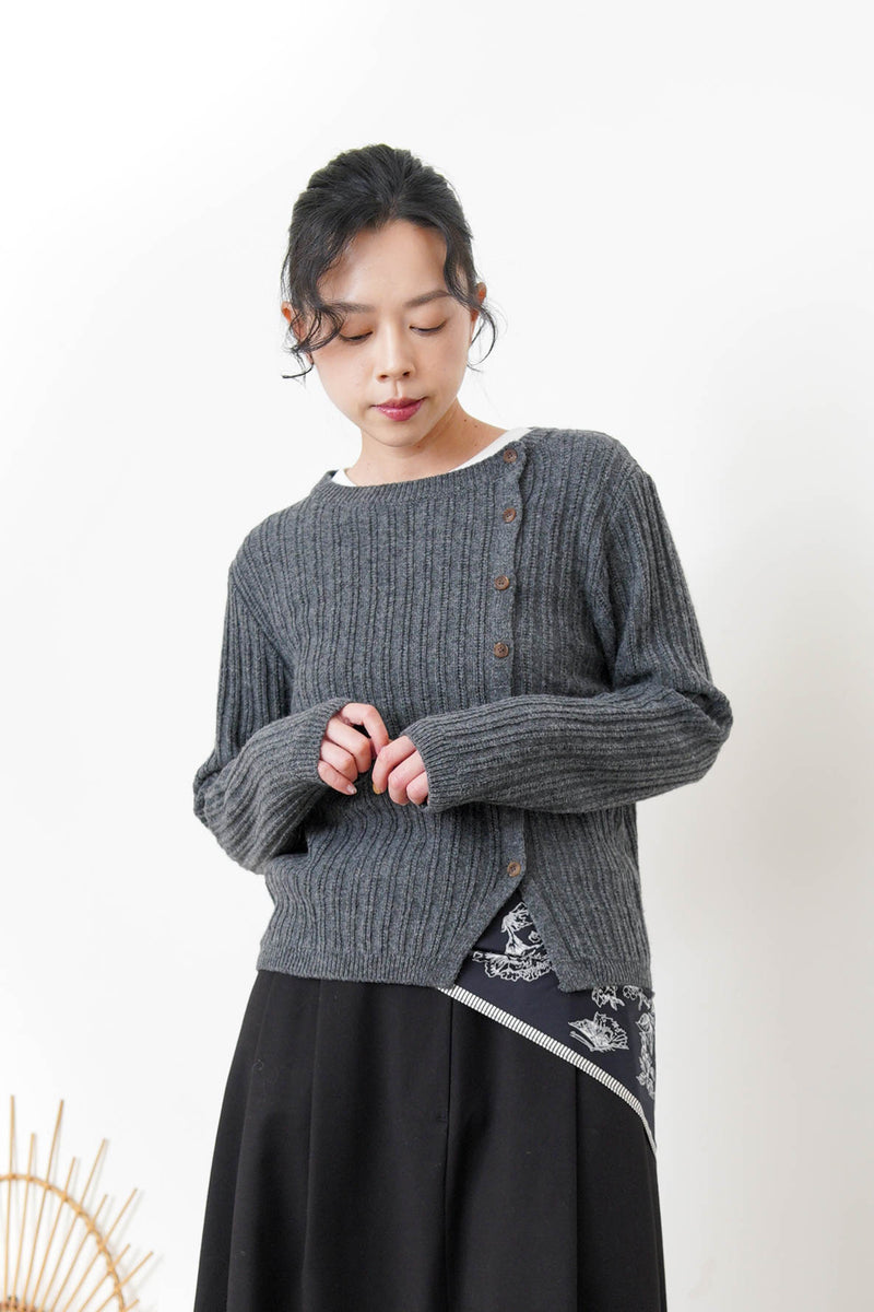Grey thin knit sweater w/ side buttons