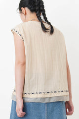 Beige embroidery blouse w/ layering
