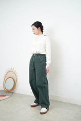 Green wide leg trousers w/ outline stitching