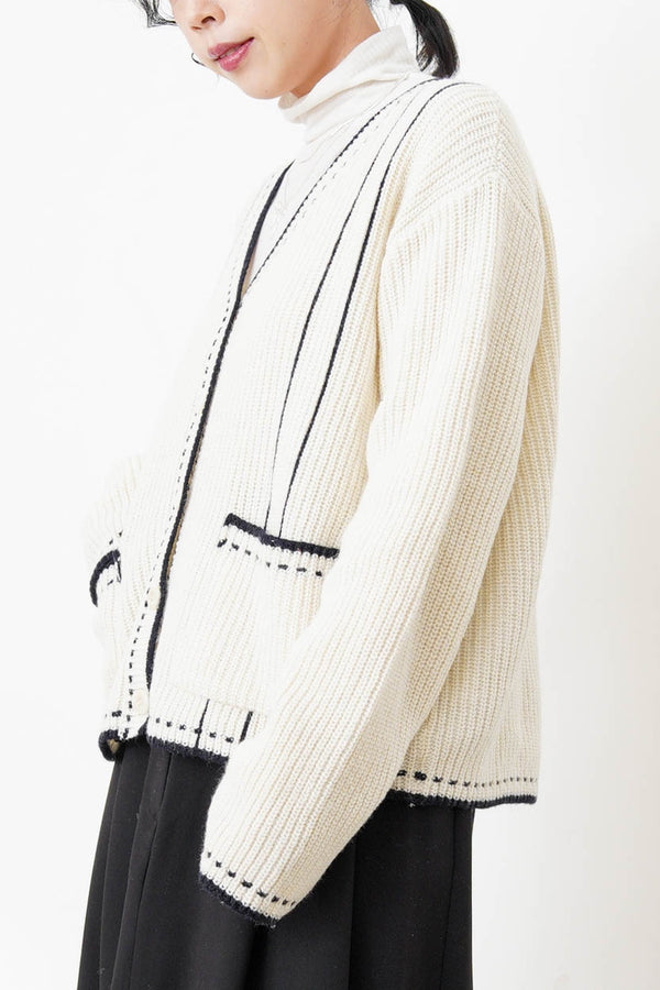 White detail outlined wool cardigan