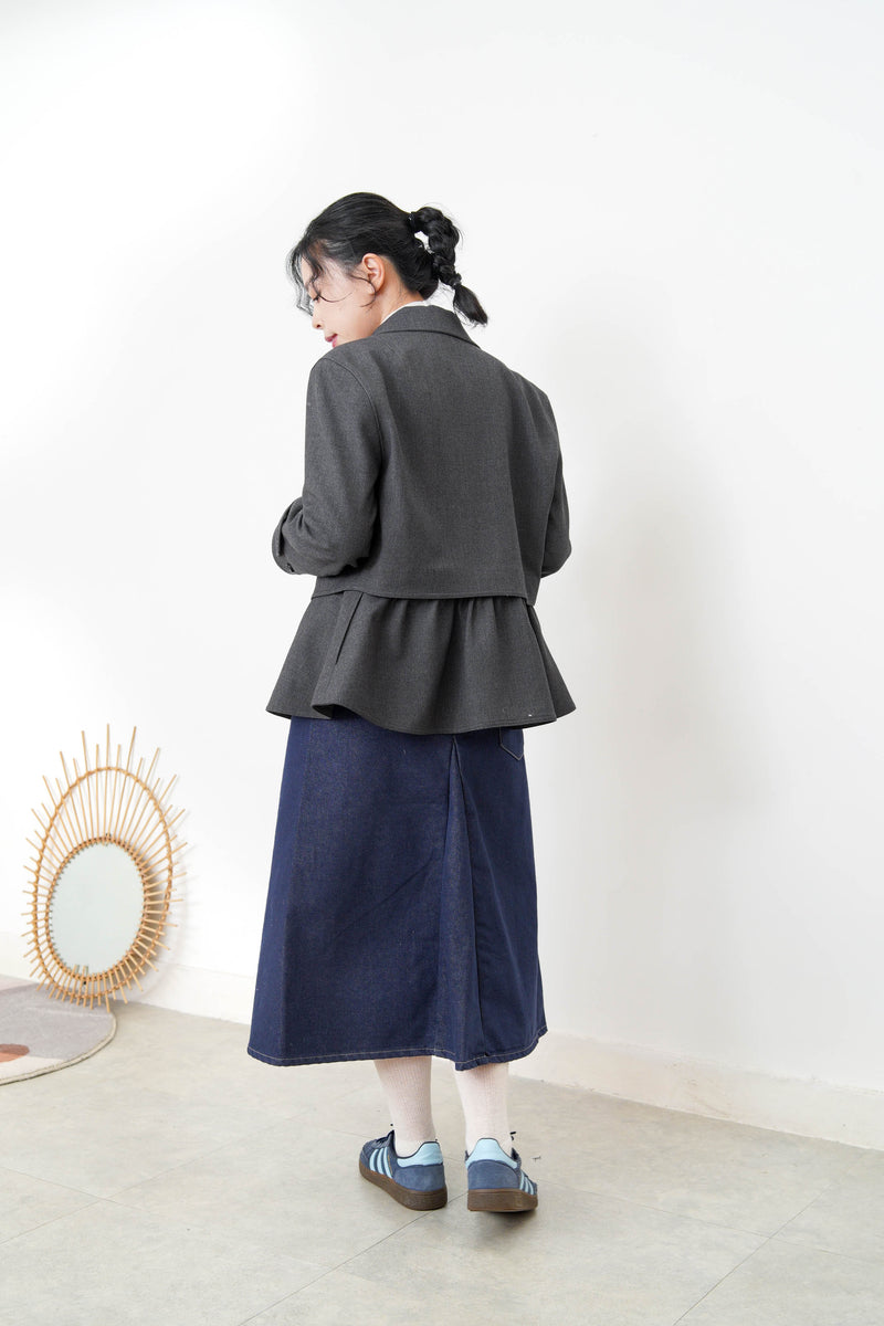 Charcoal blazer w/ peplum layering