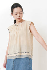 Beige embroidery blouse w/ layering