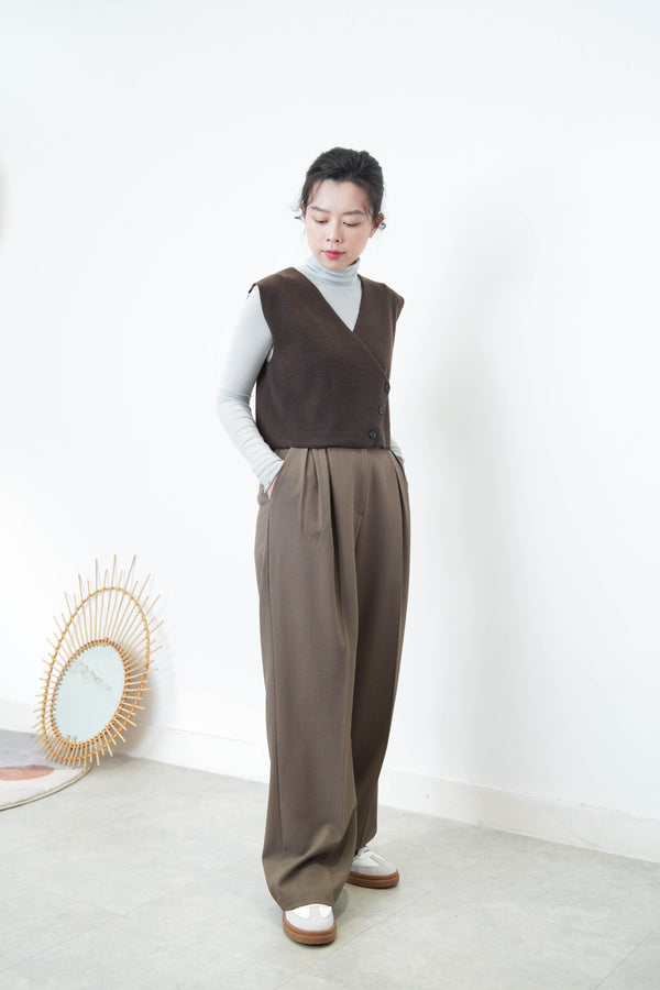 Brown wool asymmetrical vest