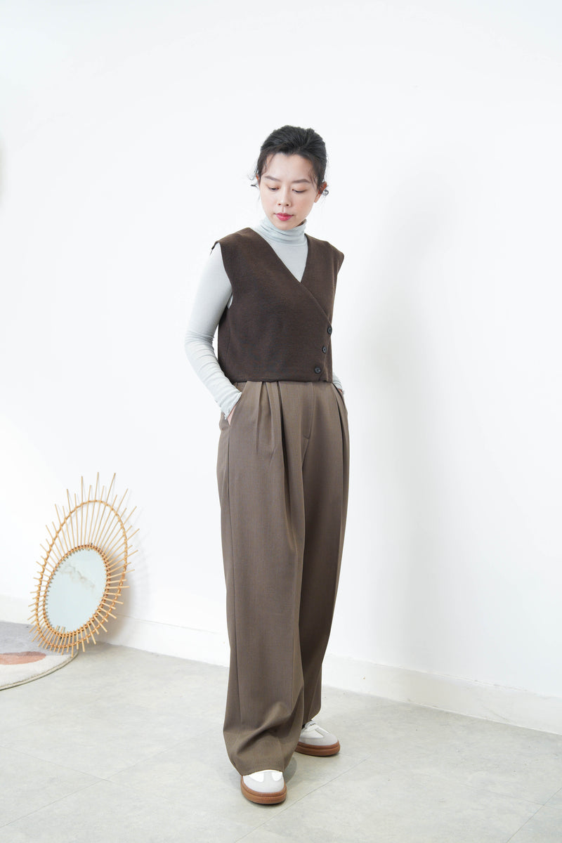 Brown wool asymmetrical vest