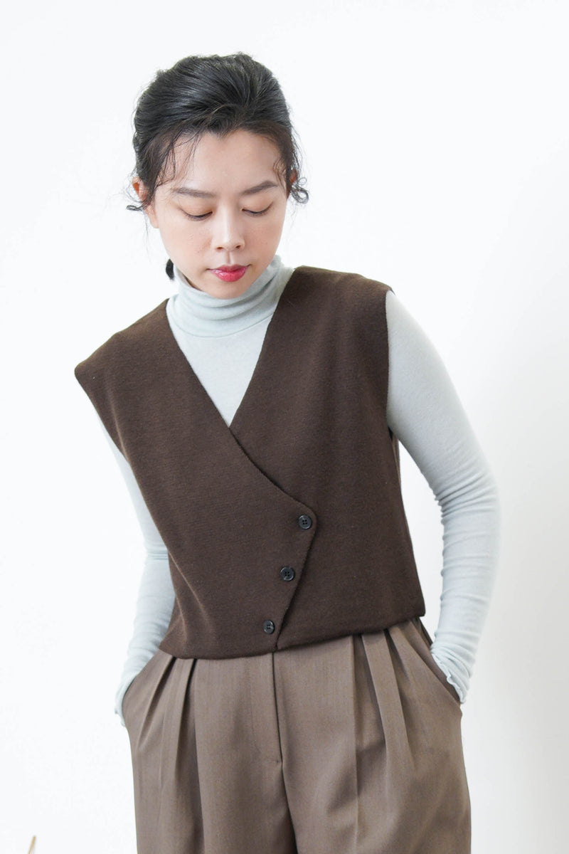 Brown wool asymmetrical vest