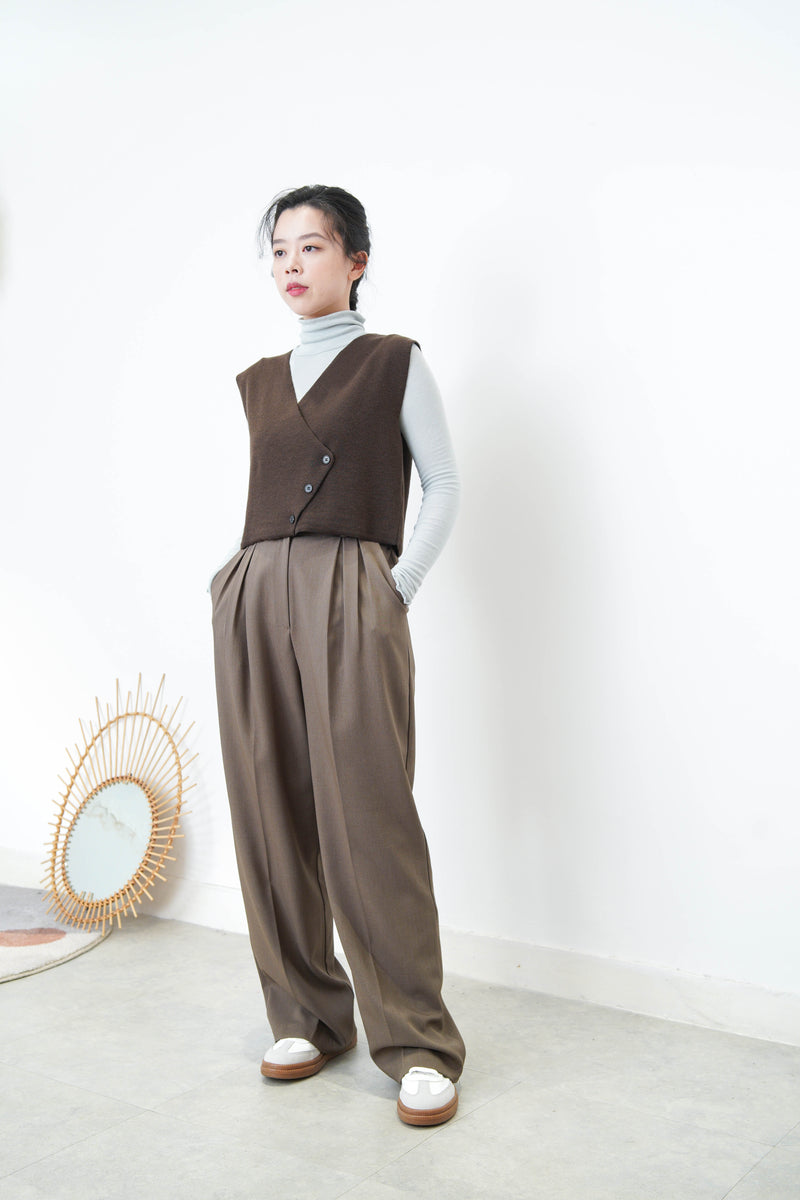 Brown wool asymmetrical vest