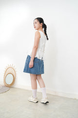 White dotted pattern vest w/ peplum hem