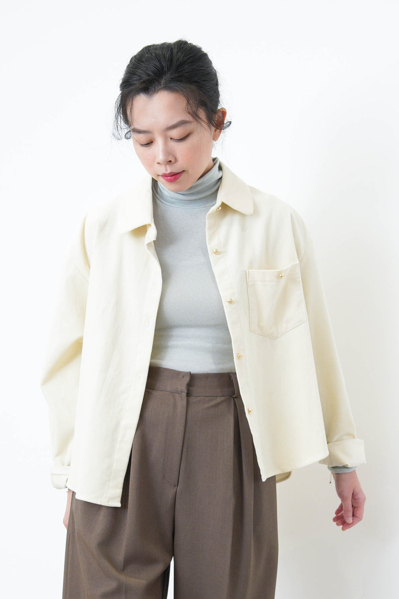 Ivory corduroy shirt in round collar