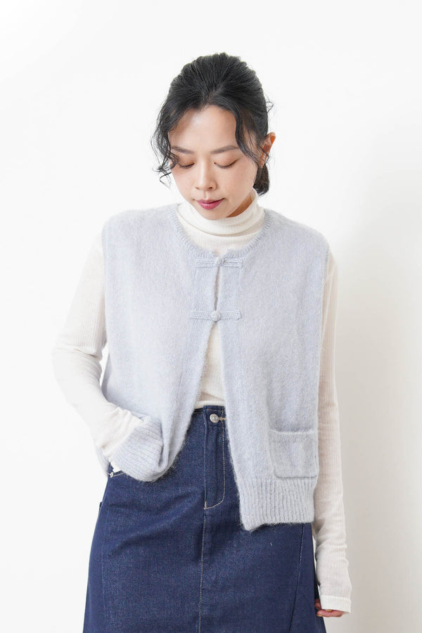 Baby blue brush wool vest w/ detail buttons
