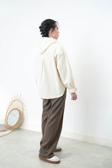 Ivory corduroy shirt in round collar