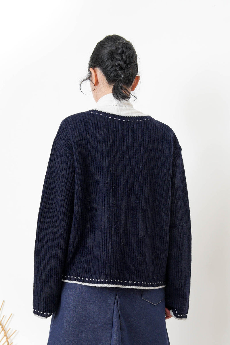 Navy detail outlined wool cardigan
