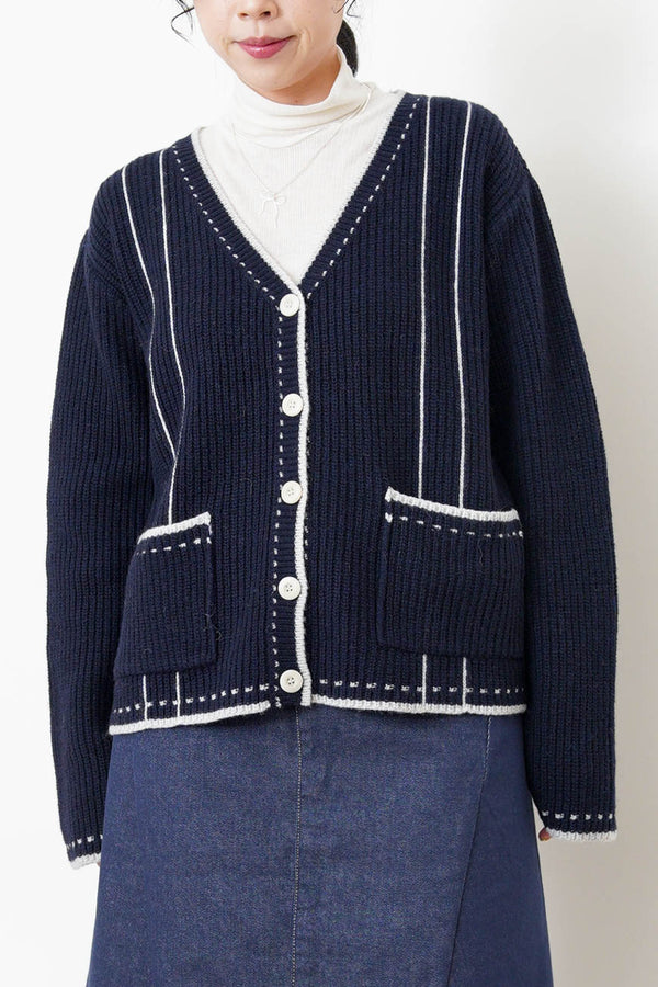 Navy detail outlined wool cardigan