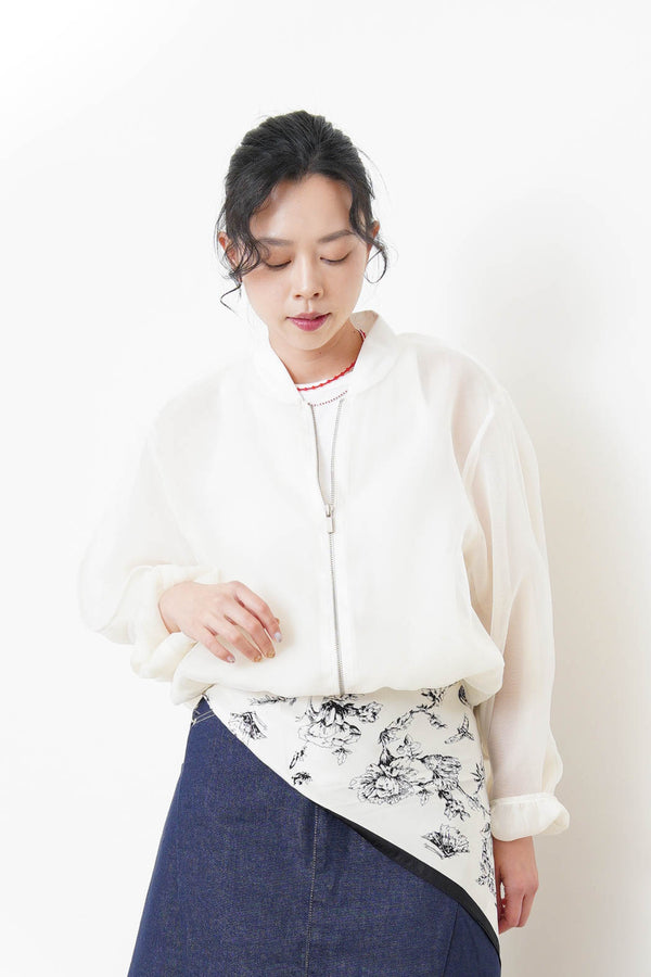 White premium sheer bomber jacket