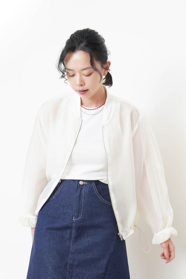 White premium sheer bomber jacket