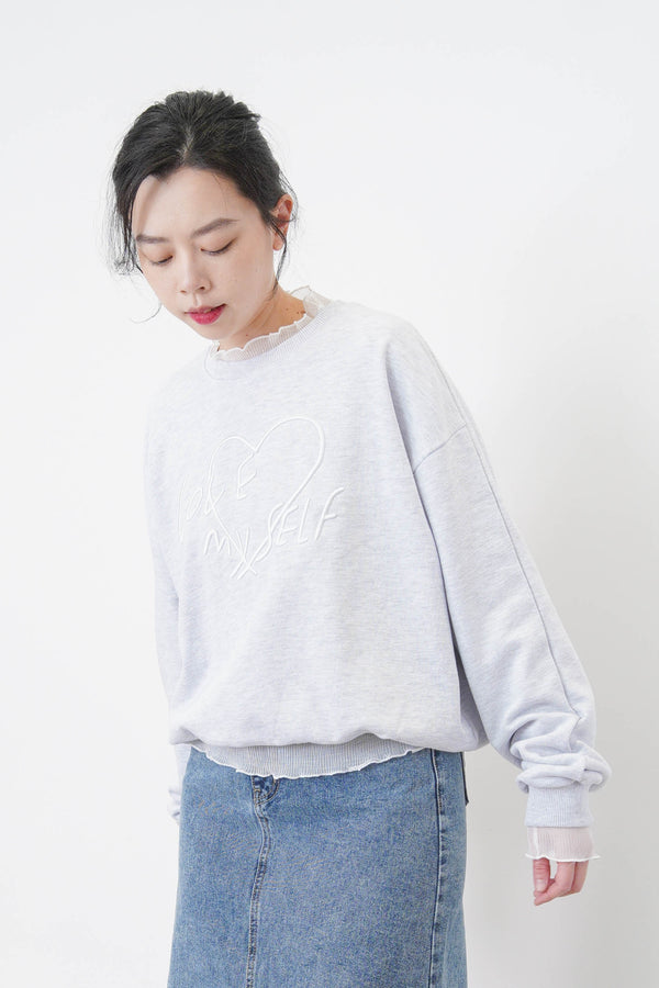 Light grey pullover w/ embroidery lettering