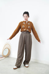 Brown Knit cardigan w/ floral embroidery